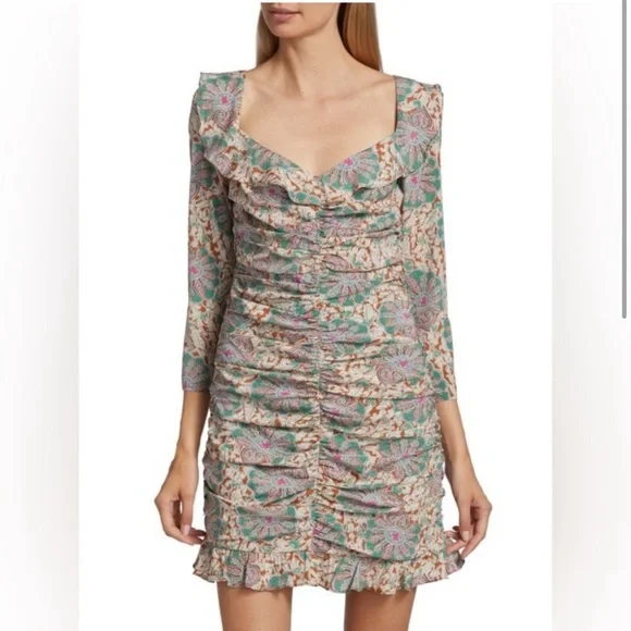 NWT Veronica Beard Lozano Floral Silk Ruched Minidress - Picture 3 of 9